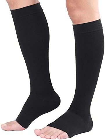 TOFLY® Knee High Compression Stockings, Open-Toe, Firm Support 15-20mmHg Opaque Maternity Pregnancy Compression Socks, Ankle & Arch Support, Swelling, Varicose Veins, Edema Black XXL