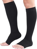 TOFLY® Knee High Compression Stockings, Open-Toe, Firm Support 15-20mmHg Opaque Maternity Pregnancy Compression Socks, Ankle & Arch Support, Swelling, Varicose Veins, Edema Black XXL