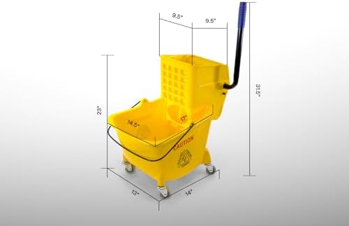 Mop Bucket 25 Quart | Side Press Wringer | 4 Wheels 2" | Yellow