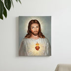 Sacred Heart Of Jesus Canvas Wall Art, Traditional Catholic Portrait of Jesus Christ, Luminous Religious Painting Decor, Gallery Wrapped Stretched Canvas for Home or Church 16×20 inches (40×50 cm)