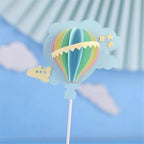 12Pcs 3D Hot Air Balloon Paper Cupcake Topper, Birthday Cake Decorations with Airplane Stars for Kids Birthday, Baby Shower, Wedding, Party Decorations Supplies (Pink,Yellow,Blue,Green,Purple,White)