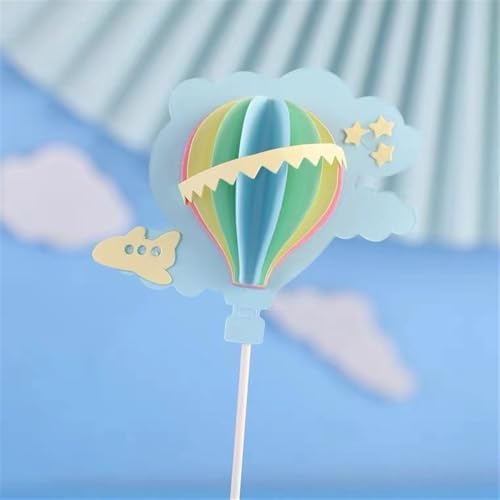 12Pcs 3D Hot Air Balloon Paper Cupcake Topper, Birthday Cake Decorations with Airplane Stars for Kids Birthday, Baby Shower, Wedding, Party Decorations Supplies (Pink,Yellow,Blue,Green,Purple,White)