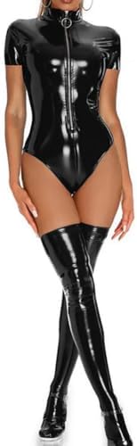 Women's Sexy Lingerie Clubs Party Clubwear Short Sleeve Patent Leather Bodysuit