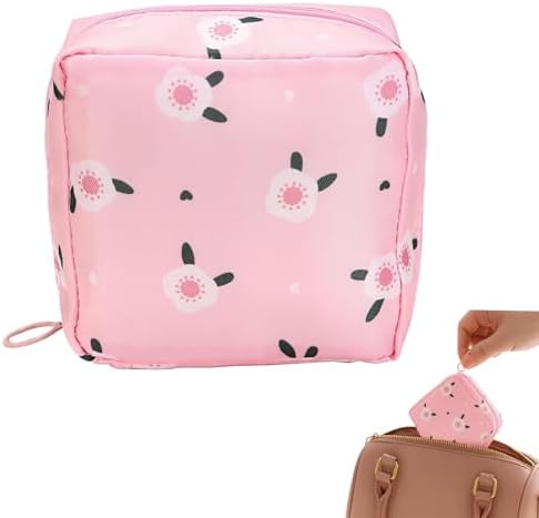 Period Pouch Sanitary Pad Storage Bag Women‘s ’Tampon Organizer Small Makeup Pouch with Zipper Travel Portable, Pink