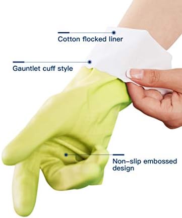 LANON 3 Pairs wahoo Skin-Friendly Cleaning Gloves, Dishwashing Kitchen Gloves with Cotton Flocked Liner, Reusable, Non-Slip, Bud Tender, Medium