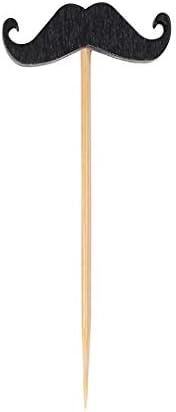 Restaurantware 2.7 Inch Cocktail Skewers, 100 Moustache Design Birthday Party Toothpicks - Pointed, Sturdy, Black Bamboo Cupcake Mustache Toppers, Disposable, For Fruits, Desserts, Or Sandwiches