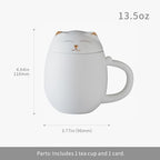 HEER Cat Tea Cup with Infuser and Lid - 13.5oz Ceramic Tea Mug - Cat Lover Gift for Friends Family. (White)