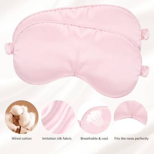 Molain Sleep Mask, 2 Pack Silky Eye Cover Soft Satin Blindfold Elastic Strap Night Eyes Shade for Women Men, Eye Sleep Shade Cover, Blocks Light Reduces Puffy Eyes Gifts(Pink)