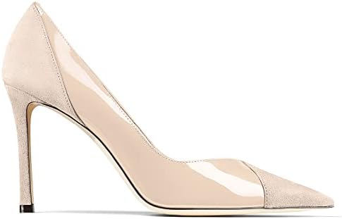 Coutgo Womens Pointed Toe High Heels Pumps Patent Suede Stiletto Heel Slip on Office Party Wedding Dress Shoes