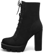 Womens Ankle Boots, Round Toe High Chunky Heel Platform Ankle Boots for Women, High Heel Lace Up Ankle Booties