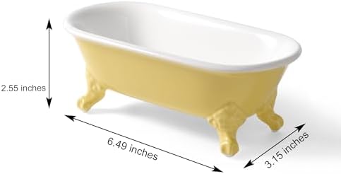 6.5" Ceramic Mini Decorative Clawfoot Bathtub Bar Soap Dish, Kitchen Sponge Holder and Shower Tray for Bathroom, 1 Pack(Yellow)