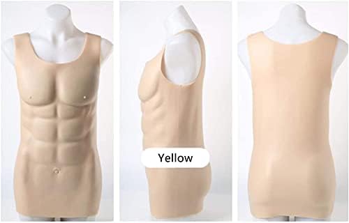 Fake Muscle Vest,Realistic Fake Chest Muscles,Silicone Fake Chest Muscle Vest - Silicone Muscle Suit for Men's Cosplay Masquerade Costume-Yellow||Small Size