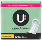 U by~Kotexs Clean & Secure Maxi Pads, Regular Absorbency, 48 Count