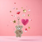 Jinshining Brown Bear Plush Keychain, Stuffed Animals Bag Pendant, Kawaii Rabbit, DIY Trinket Dog Plush Keyring Car Keychain Pink Heart Teddy Bears Automobile Accessories