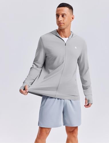 PINSPARK Men's UPF50+ Full Zip Outdoor Hoodies Lightweight Sun Protection Long Sleeve Jacket for Fishing Hiking with Pockets