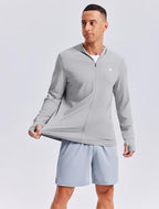 PINSPARK Men's UPF50+ Full Zip Outdoor Hoodies Lightweight Sun Protection Long Sleeve Jacket for Fishing Hiking with Pockets