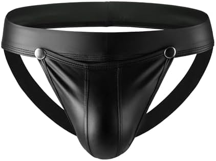 Men's See Through Sexy Mesh with Faux Leather Loose Shorts Pants Erotic Clubwear Button Removable Pouch