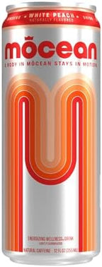 MŌCEAN White Peach Energy Drink, 12-Pack (12 fl oz) Clean Adult Energy Drink with 130mg Natural Caffeine, Adaptogens & Minerals, No Taurine, No Sucralose, No Candy Flavors