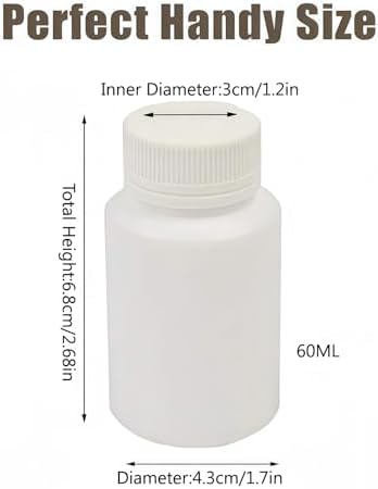 50PCS White Empty Solid Plastic Bottle Case Holder Container Vials Box with Screw Cap for Powder Sample Storage (60ml) …