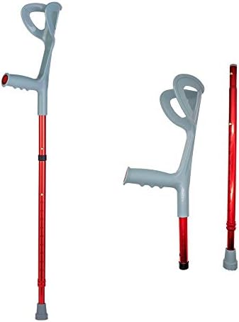 Lightweight Foldable Forearm Crutch, Aluminum Walking Stick,Height Adjustable, Ergonomic Handle with Comfortable Grip 2ZG-0IGM (Red)