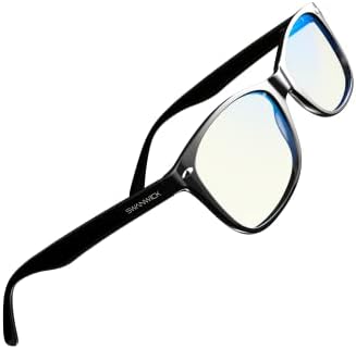 Swanwick Blue Light Blocking Glasses for Women, Men Anti Eyestrain Headache for Computer, Gaming, TV, Phone Screen. Sleep Aid. Classic Day Swannies (Small, Black)