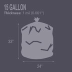 RESILIA Tall 15 Gallon Trash Bags - Clear Recycling 20 Bags/Roll, 1 Mil, 0.001 Inch Thick, 24x33 inches (WxH), MADE IN USA