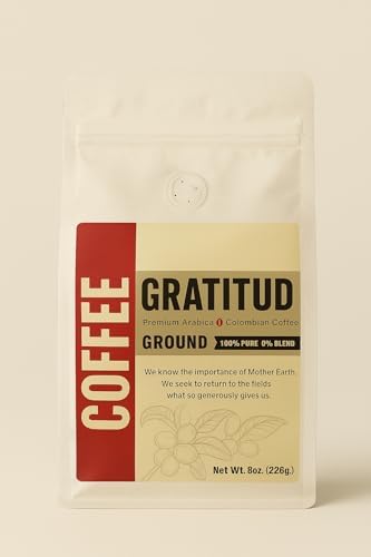 GRATITUD Colombian Premium Coffee – 100% Arabica, Medium Roast, Ground – Small Batch, High Altitude, Balanced & Smooth with Notes of Chocolate, Caramel & Citrus – Low Acidity Gourmet Coffee