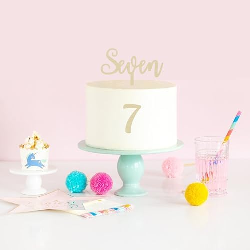 Seven Wood Cake Topper 7th Birthday Cake Decoration Seven Years Old Cake Topper Rural Wooden 7th Anniversary Party Photo Booth Props (7th birthday)