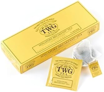 TWG Tea | Singapore Breakfast Tea | Black Tea & Green Tea | Vanilla & Spices | 15 Hand Sewn Cotton Tea Bags| Gift Set
