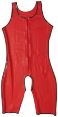 Sleeveless Latex Mens Catsuit With Front Zip Crotch Opened Rubber Bodysuit Jumpsuit