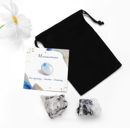 Moonstone Natural Raw Crystals 2PCS Healing Crystal Stones 1.2-2.0” Reiki Healing Gemstones for Meditation Chakra Balance Home Decor