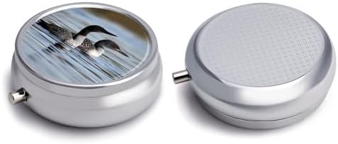 Loon Birds Pill Box - Portable Pill Organizer with 3 Compartment and Small Mirror, Travel Pillcase for Pocket Or Purse Round Medicine Organizer Decorative Vitamin Organizer