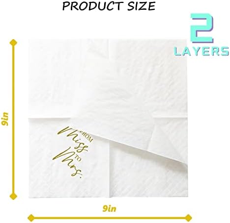 Bridal Shower Cocktail Napkins, 100 Pack Gold From Miss To Mrs Disposable Paper Napkins for Bridal Shower Engagement Wedding Bachelorette Table Decorations| 2-Ply, 5x5 Inches (From Miss To Mrs)