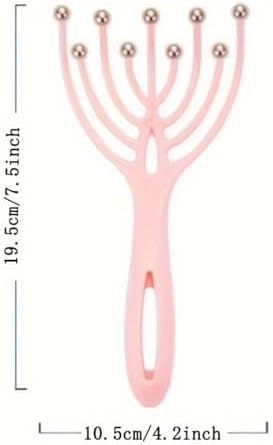 Head Massager Scalp Neck Comb – 1PC Handheld Relaxation Tool with 5 Fingers, 9 Claws & Steel Balls for Stress Relief & Hair Care-Claw Pink