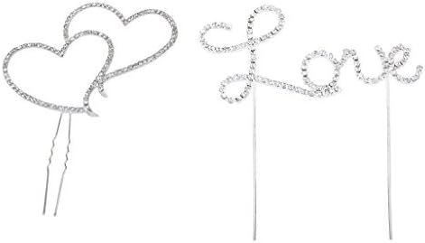 yueton Pack of 2 Cake Topper, Rhinestone Crystal Double Heart Love Cake Decoration Cake Top Topper Wedding Party Aniversary Cake Decor Accessories
