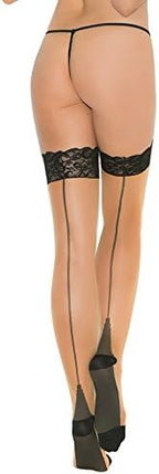 Elegant Moments Women's Sheer Cuban Foot Thigh Hi with Black Lace Top