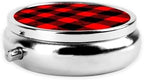 Pocket Medicine Case, Red Black Buffalo Check Plaid Pattern Round Small Organizer, Waterproof Pill Box for Vitamins, Travel Holder Purse Carry for Commute