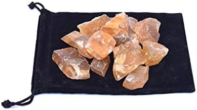 Rough Honey Calcite Stones with Velvet Bag (1 Pound)