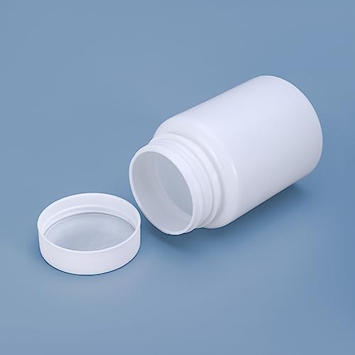 2 Pcs 200ml White Plastic Pill Bottles Empty Medicine Storage Containers Portable Vitamin Tablet Case Refillable Solid Powder Dispenser Holder with Screw Cap