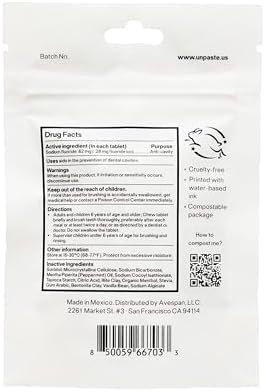 Unpaste Fluoride Toothpaste Tablets, Mint, Nano Hydroxyapatite, Xylitol Free, Travel Friendly Resealable Pouch, Eco-Friendly – 125ct / 2 Month Supply
