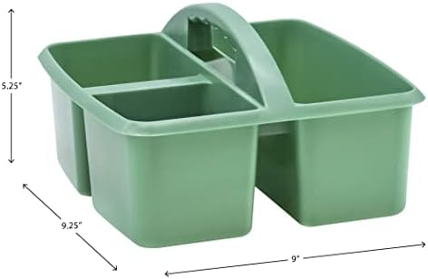 Teacher Created Resources Eucalyptus Green Portable Plastic Storage Caddy 6-Pack for Classrooms, Kids Room, and Office Organization, 3 Compartments