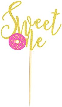 Donut Sweet One Cake Topper, One Cake Topper, 1st Birthday Girl Gold Pink First Birthday Cake Decor, Girl Sweet One Donut Birthday Party Decorations