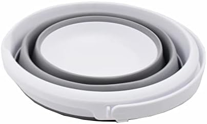 SAMMART 5.5L (1.4 Gallon) Collapsible Plastic Bucket with Handle - Foldable Round Tub - Portable Fishing Water Pail - Space Saving Outdoor Waterpot. (1, White/Grey)