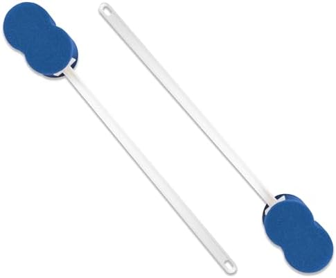 Rehabilitation Advantage Long Handle Bath Sponge – 2-Pack | 18" Extra Long Handle with Soft Blue Hourglass Sponge (4.5" x 2") | Personal Hygiene & Mobility Aid for Seniors, Disabled, Limited Reach