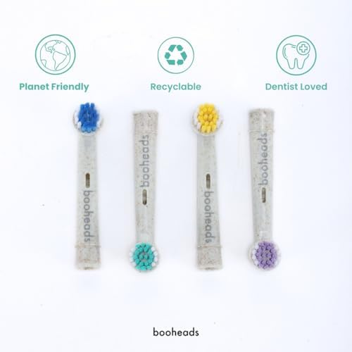 Booheads Oraboo Wheat Straw Plant-Based Electric Toothbrush Replacement Heads – Compatible with Oral-B Electric Toothbrush – Eco-Friendly Natural Bristle, BPA-Free Adult Replacement, 4 Pack