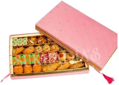 Sukhadia Sweets - Diwali Gift - Pink Royal Maharani with kundan gems- 40oz Premium Sweets - Indian Gift - Freshly Made In USA