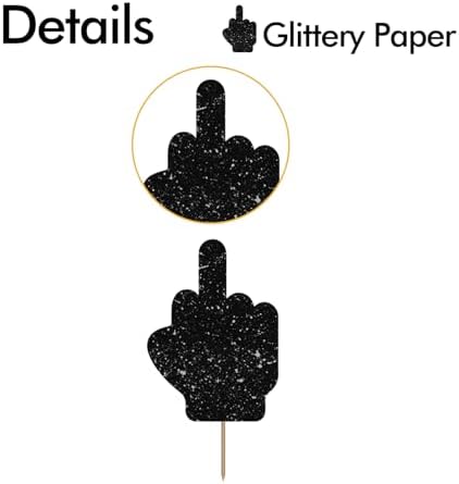 24PCS Middle Finger Cupcake Toppers, Divorce Party Cake Decorations, Funny Dessert Dessert Picks, Women Birthday Party Decoration - Black Glitter