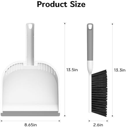 SetSail Small Dustpan and Brush Set, Nesting Snap-On Handheld Broom and Dust Pan with Teeth Portable Broom and Dustpan Set Suitable for Desktop, Pets Care, Sofa, Camping, White