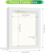 FrameWorks 8” x 10” White Wooden Shadow Box Frame – Display Case with Soft Felt Back, Memory Box with Tempered Glass, Display Box with Elegant White Ball Push Pins, Wooden Flower Box