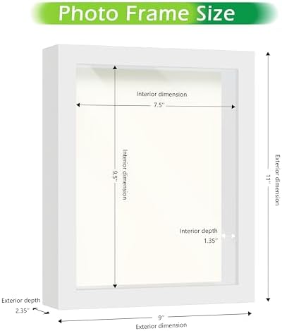 FrameWorks 8” x 10” White Wooden Shadow Box Frame – Display Case with Soft Felt Back, Memory Box with Tempered Glass, Display Box with Elegant White Ball Push Pins, Wooden Flower Box